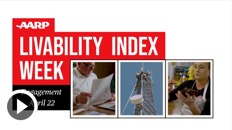 text "livability index week engagement April 22" with collage of 3 photos nearby 